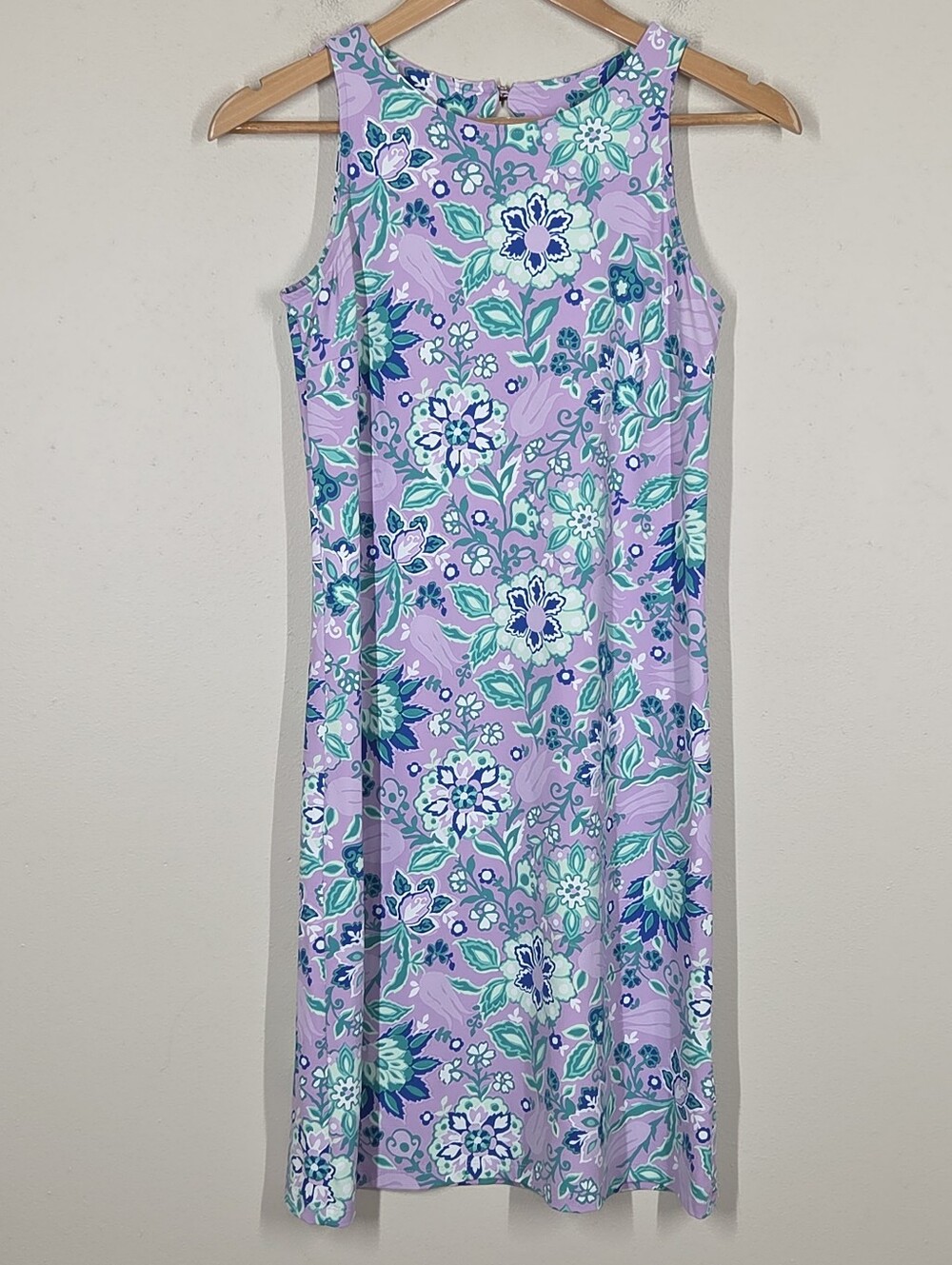 Talbots Effortless Jersey Shift Dress Purple Green Floral Sleeveless XSP Resort